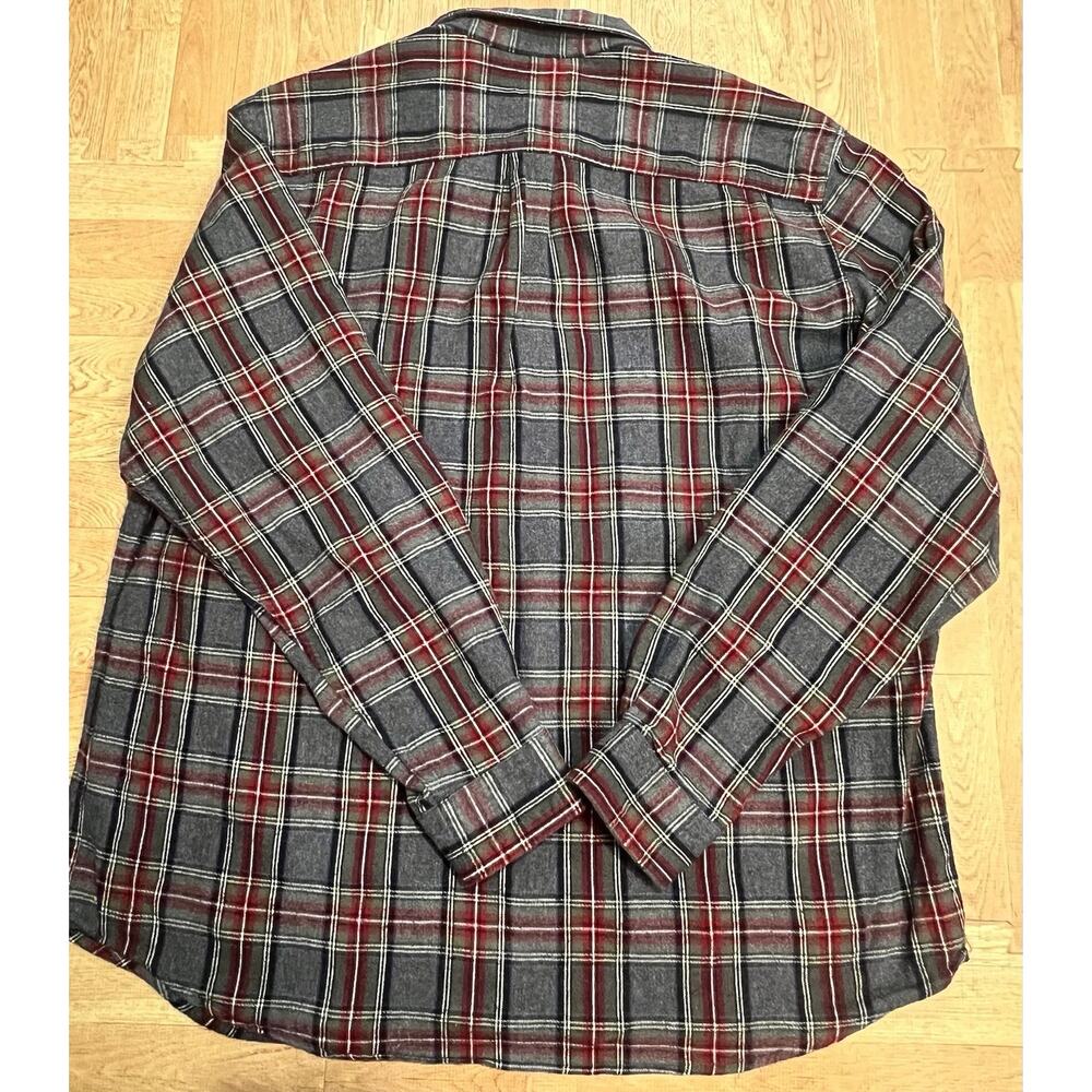 LL Bean Mens Flannel Shirt Large Traditional Fit Grey Red Plaid Cotton 228061 - Picture 7 of 8